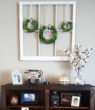 Boxwood Wreath Decor on Window Frame