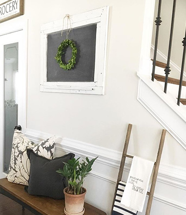 Boxwood Wreath on Chalkboard Frame